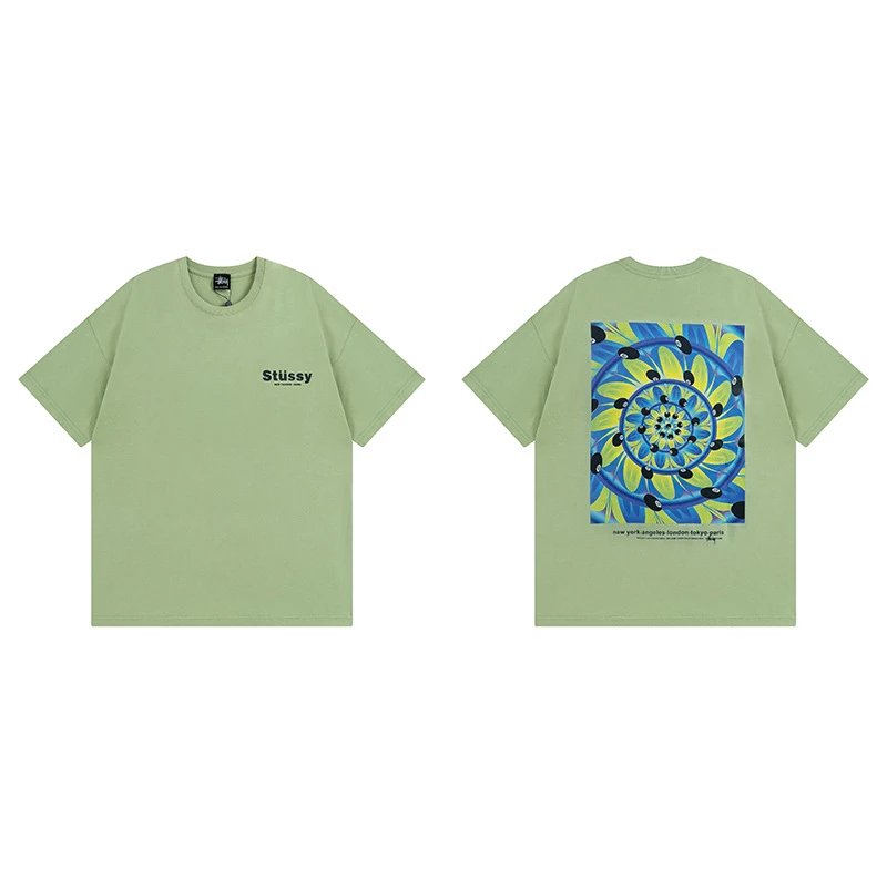 Stussy angel graphic green T-shirt in casual streetwear style - Image 36