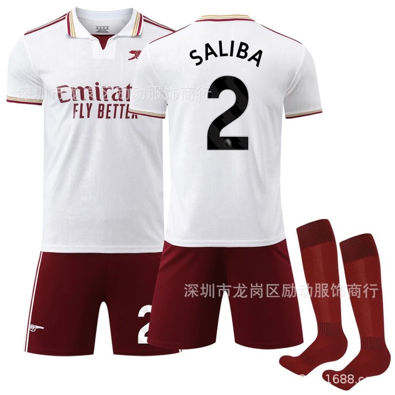 Arsenal white and red football jersey in retro sports style - Image 2