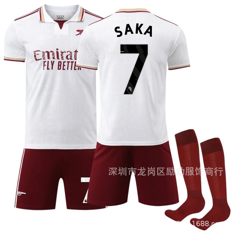 Arsenal white and red football jersey in retro sports style - Image 3