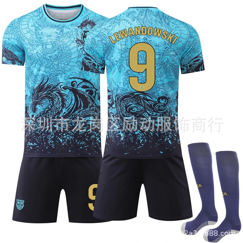 FC Barcelona blue football jersey in retro sports style - Image 4