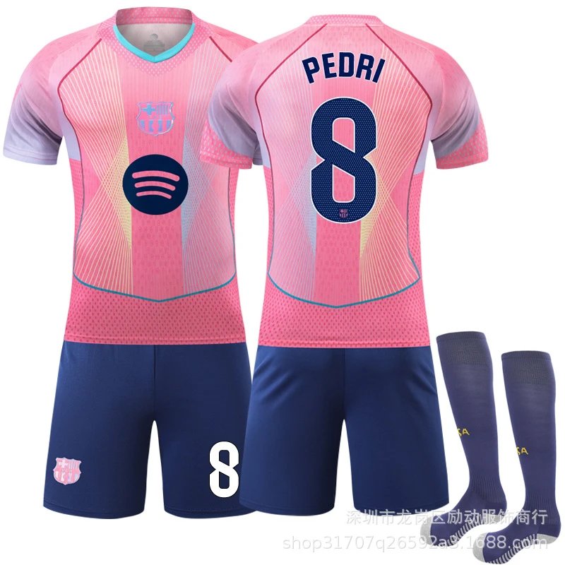FC Barcelona pink football jersey in retro sports style - Image 4