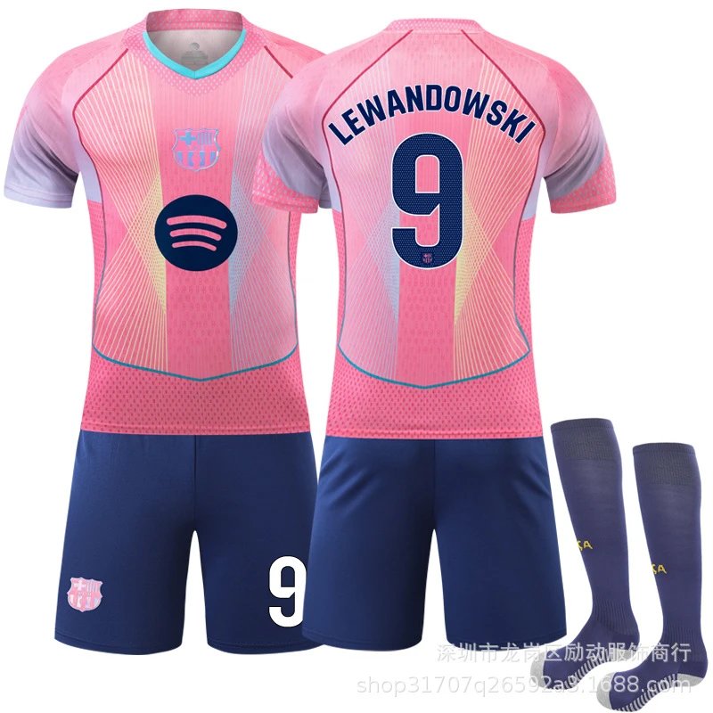 FC Barcelona pink football jersey in retro sports style - Image 5