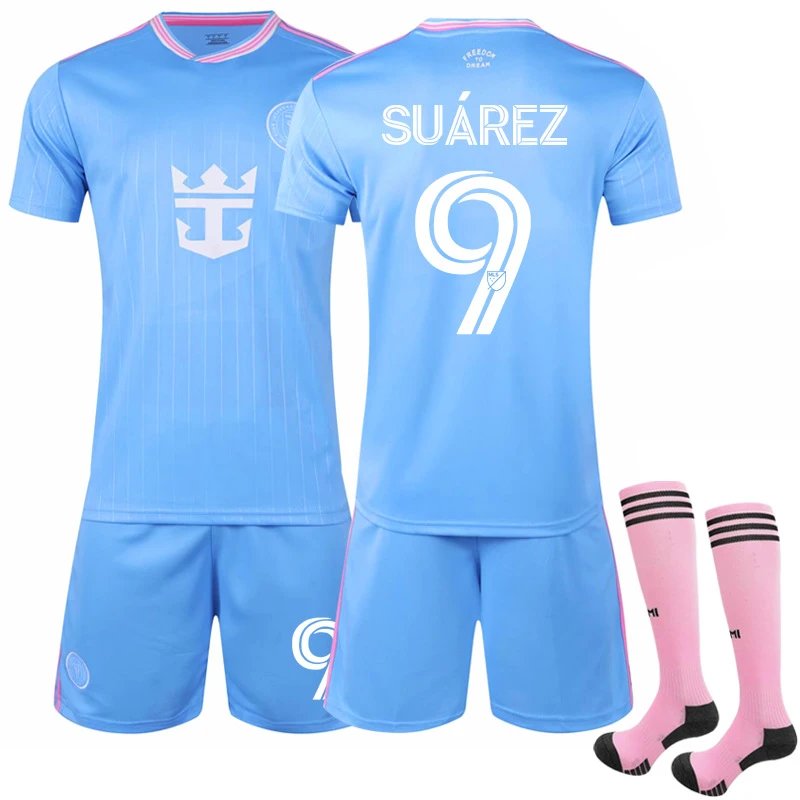 Inter Miami blue football jersey in retro sports style - Image 3