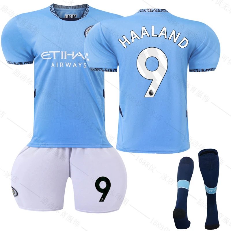 Manchester City blue football jersey in retro sports style - Image 2