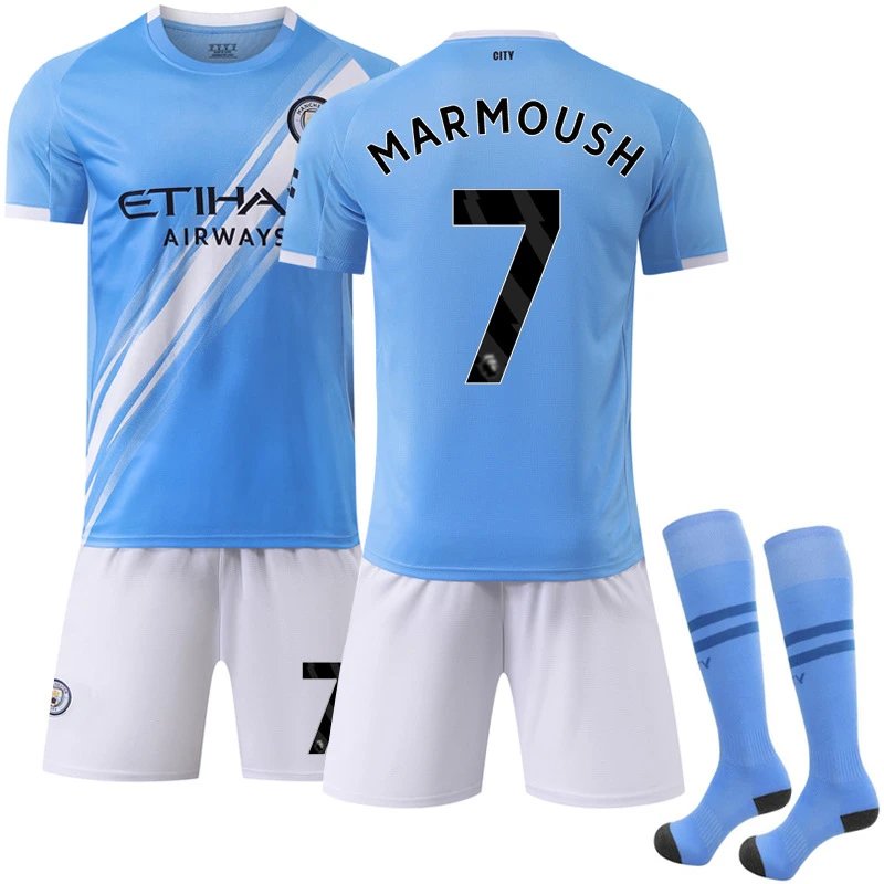 Manchester City blue football jersey in retro sports style - Image 2