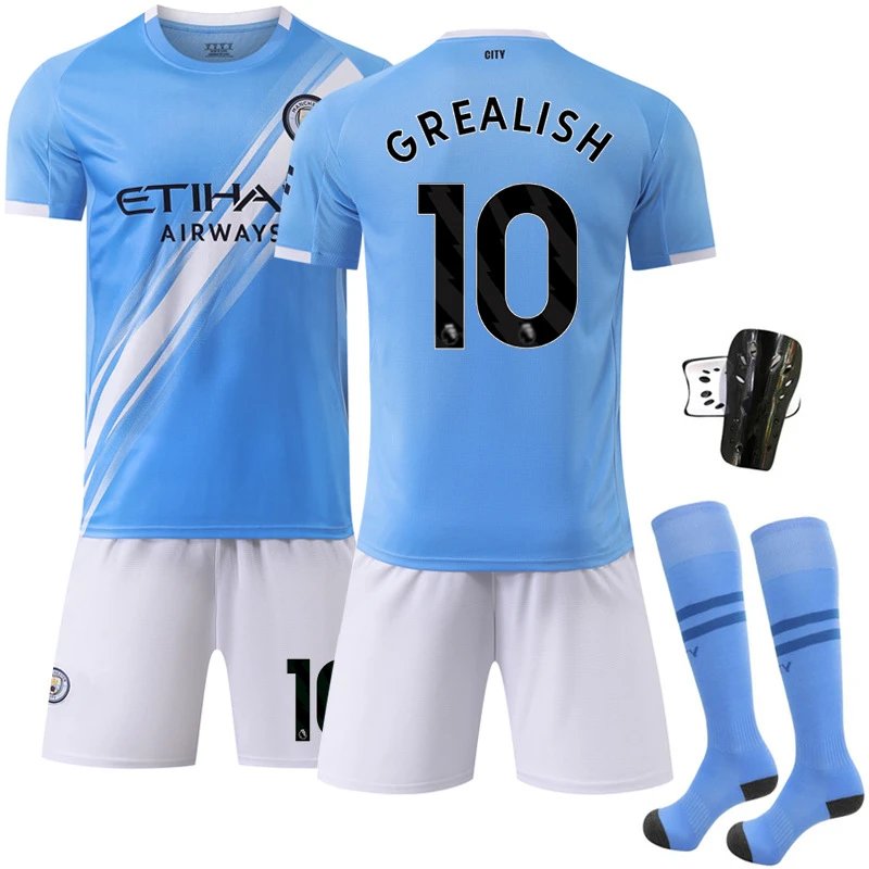 Manchester City blue football jersey in retro sports style - Image 11