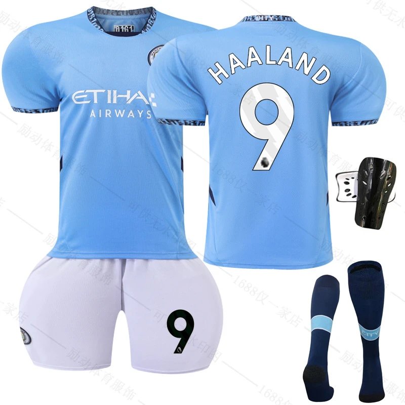 Manchester City blue football jersey in retro sports style - Image 12