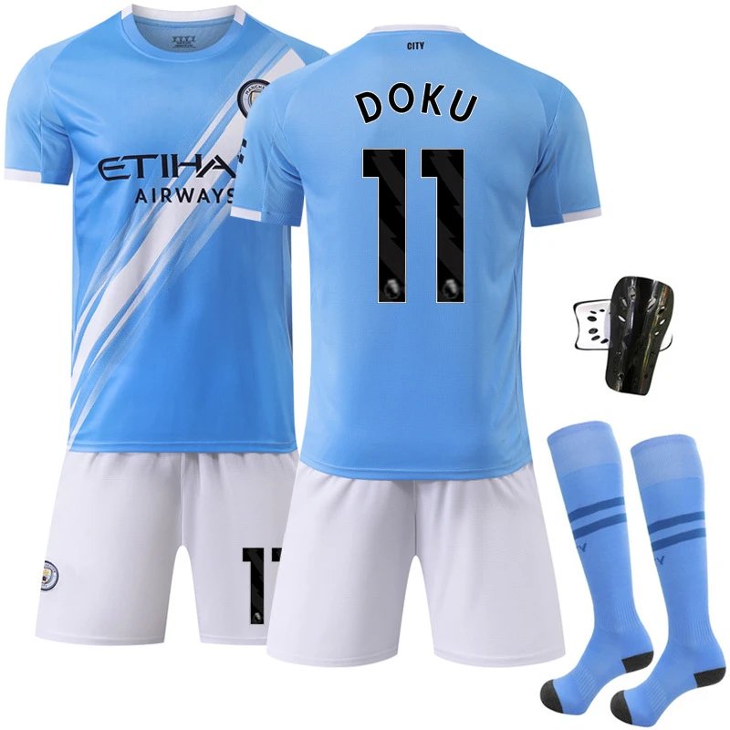 Manchester City blue football jersey in retro sports style - Image 12