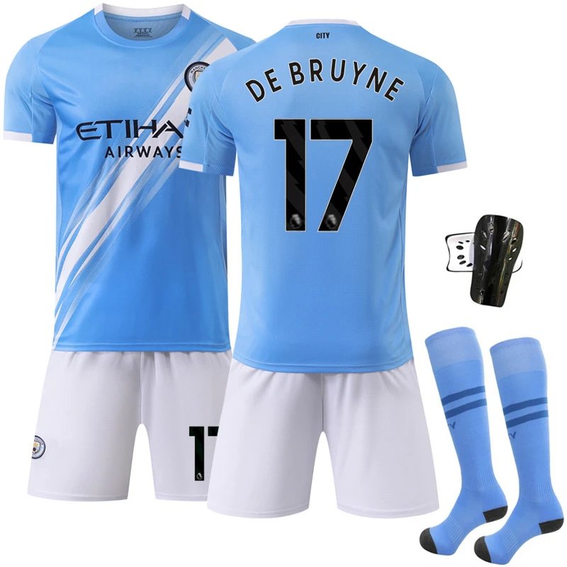 Manchester City blue football jersey in retro sports style - Image 13