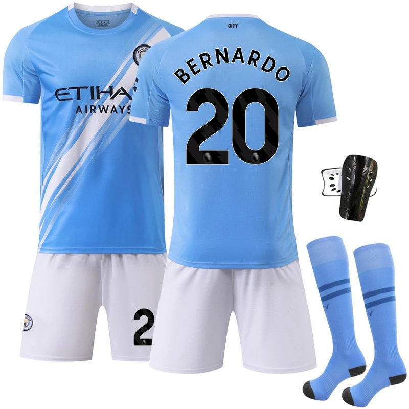 Manchester City blue football jersey in retro sports style - Image 14