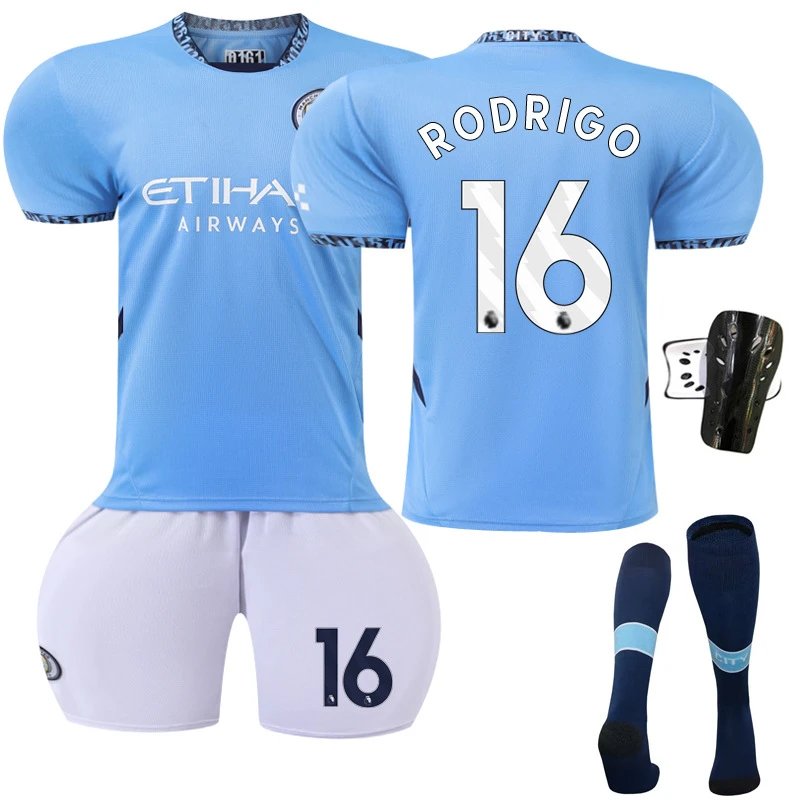 Manchester City blue football jersey in retro sports style - Image 15