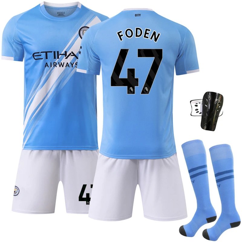 Manchester City blue football jersey in retro sports style - Image 15