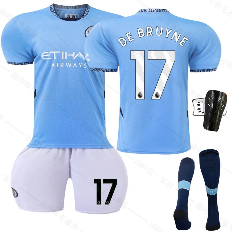 Manchester City blue football jersey in retro sports style - Image 16