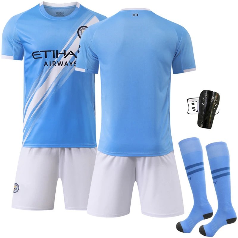 Manchester City blue football jersey in retro sports style - Image 16