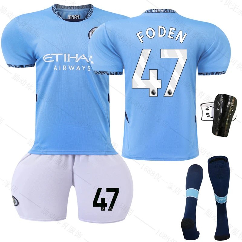Manchester City blue football jersey in retro sports style - Image 17
