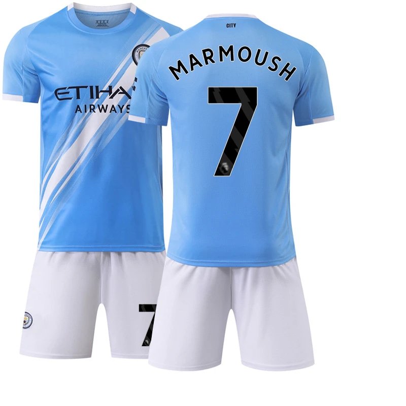 Manchester City blue football jersey in retro sports style - Image 17