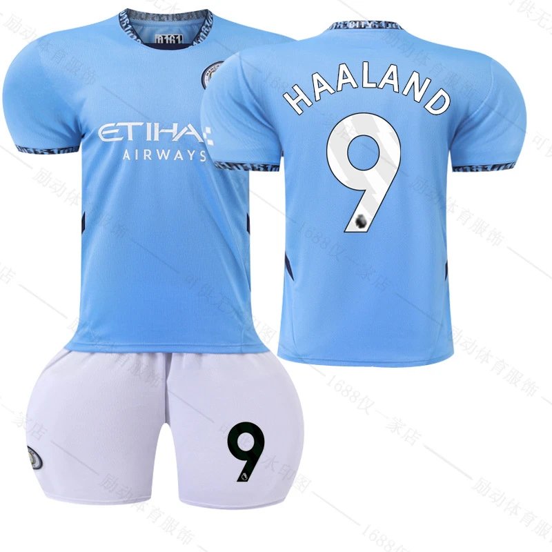 Manchester City blue football jersey in retro sports style - Image 19