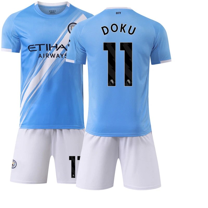 Manchester City blue football jersey in retro sports style - Image 20