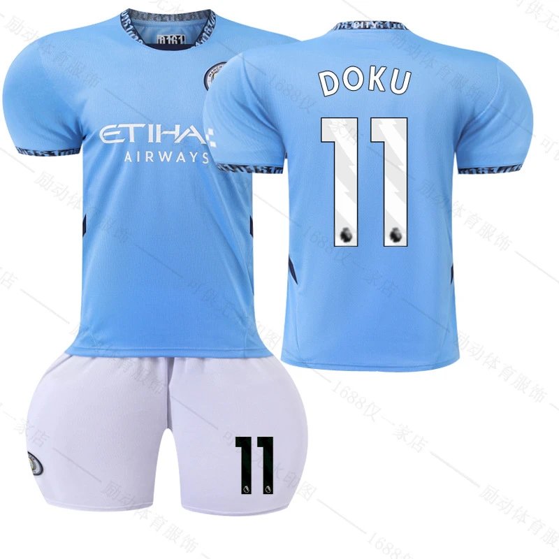 Manchester City blue football jersey in retro sports style - Image 21