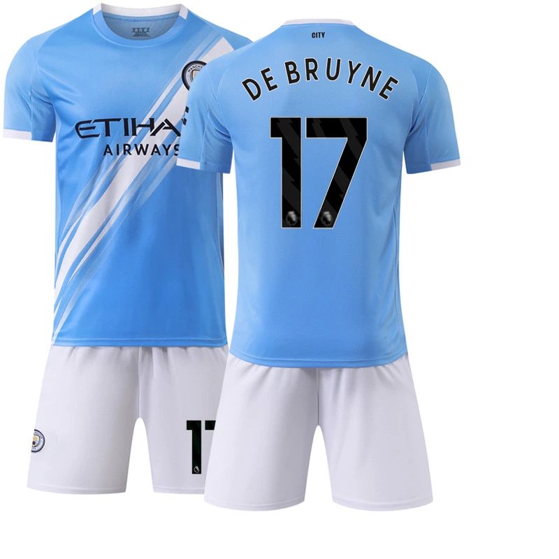 Manchester City blue football jersey in retro sports style - Image 21