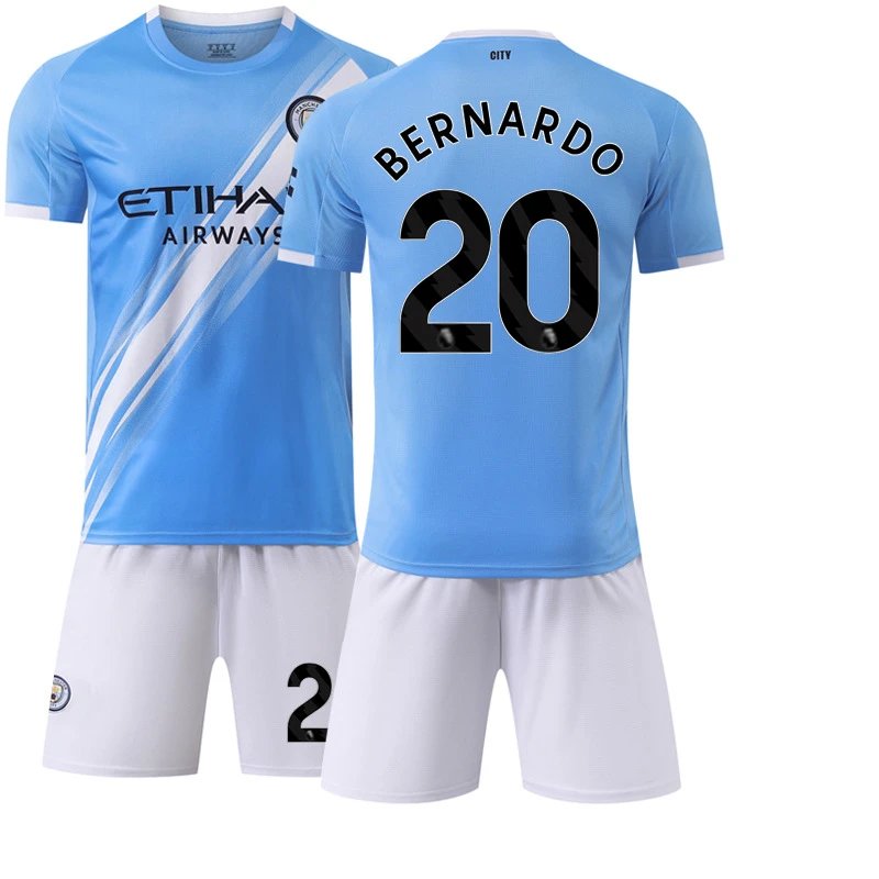 Manchester City blue football jersey in retro sports style - Image 22