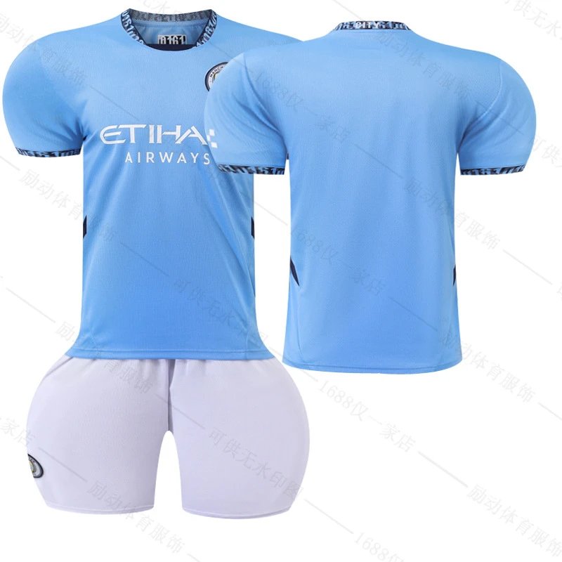 Manchester City blue football jersey in retro sports style - Image 25