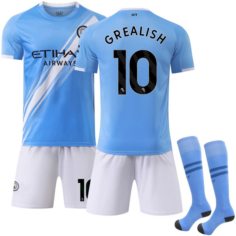 Manchester City blue football jersey in retro sports style - Image 4