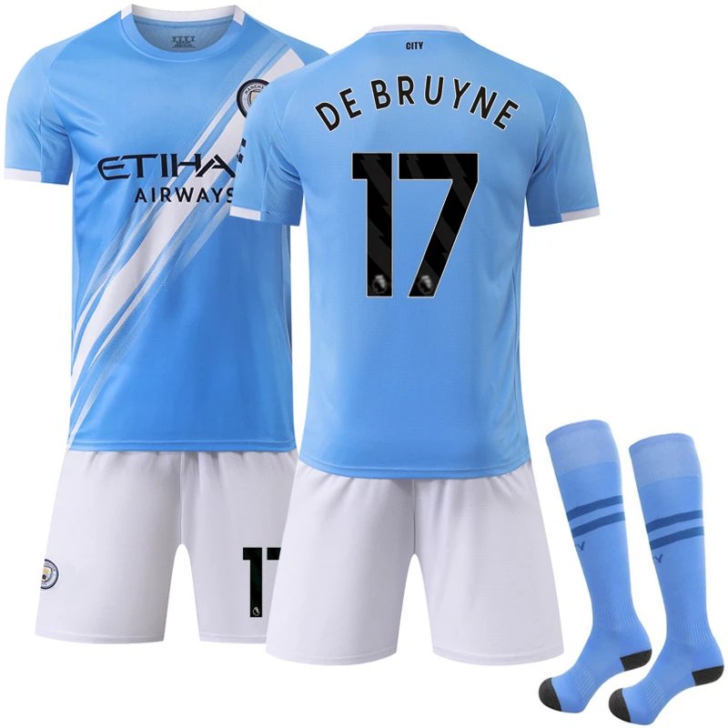 Manchester City blue football jersey in retro sports style - Image 6