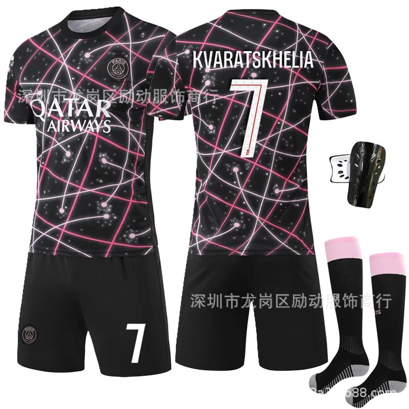 Paris Saint-Germain black football jersey in retro sports style - Image 11