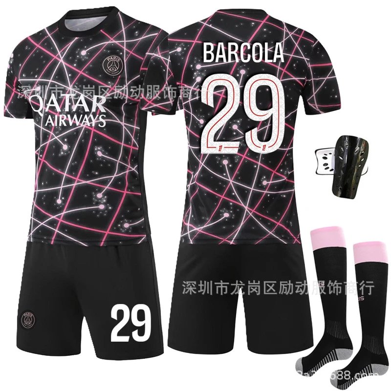 Paris Saint-Germain black football jersey in retro sports style - Image 15