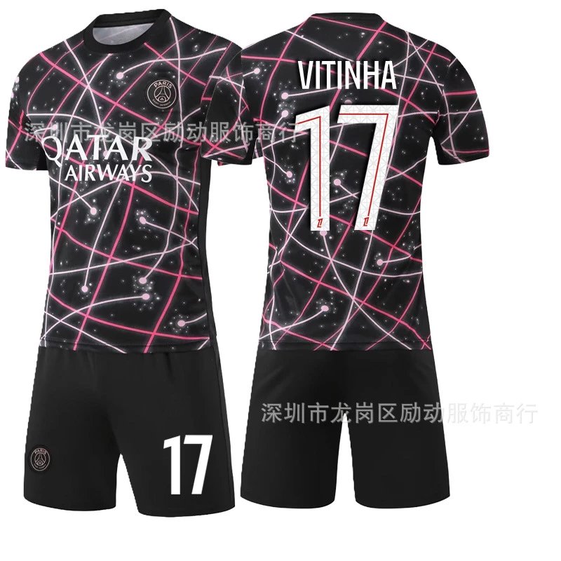 Paris Saint-Germain black football jersey in retro sports style - Image 22