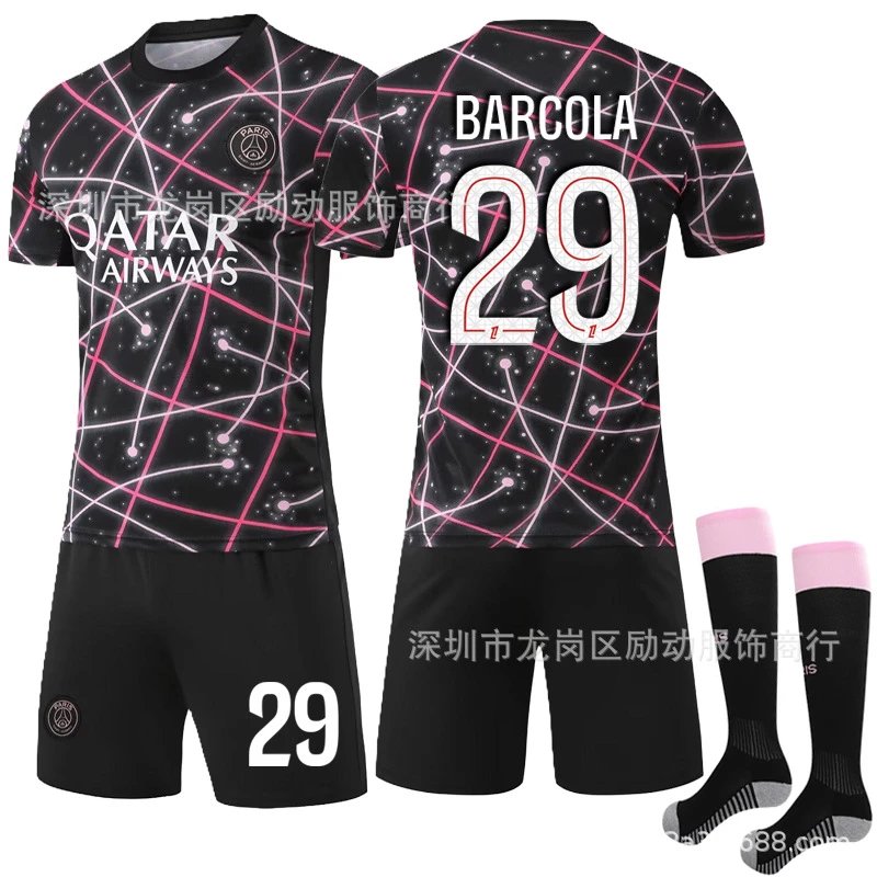 Paris Saint-Germain black football jersey in retro sports style - Image 7