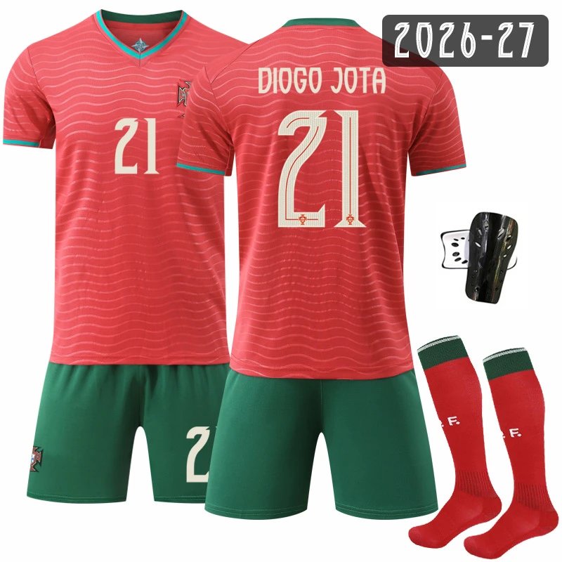 Portugal red football jersey in retro sports style - Image 12