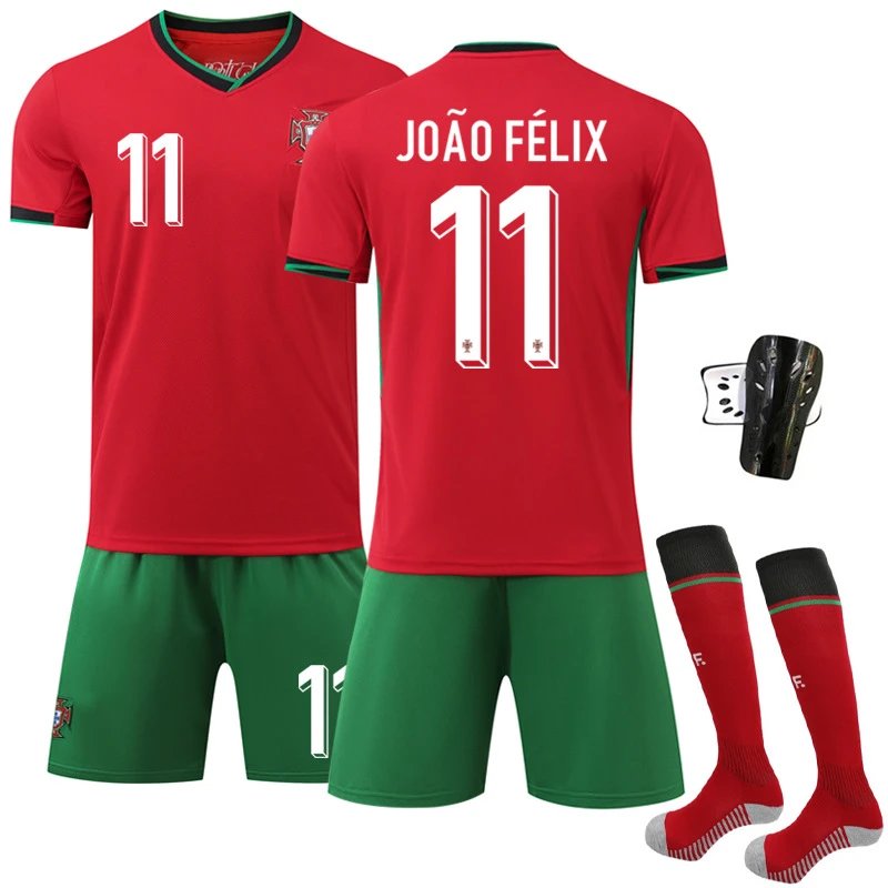 Portugal red football jersey in retro sports style - Image 12