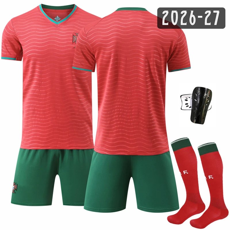Portugal red football jersey in retro sports style - Image 13