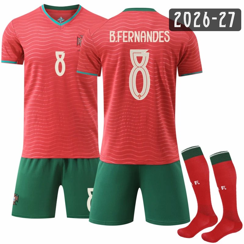 Portugal red football jersey in retro sports style - Image 3
