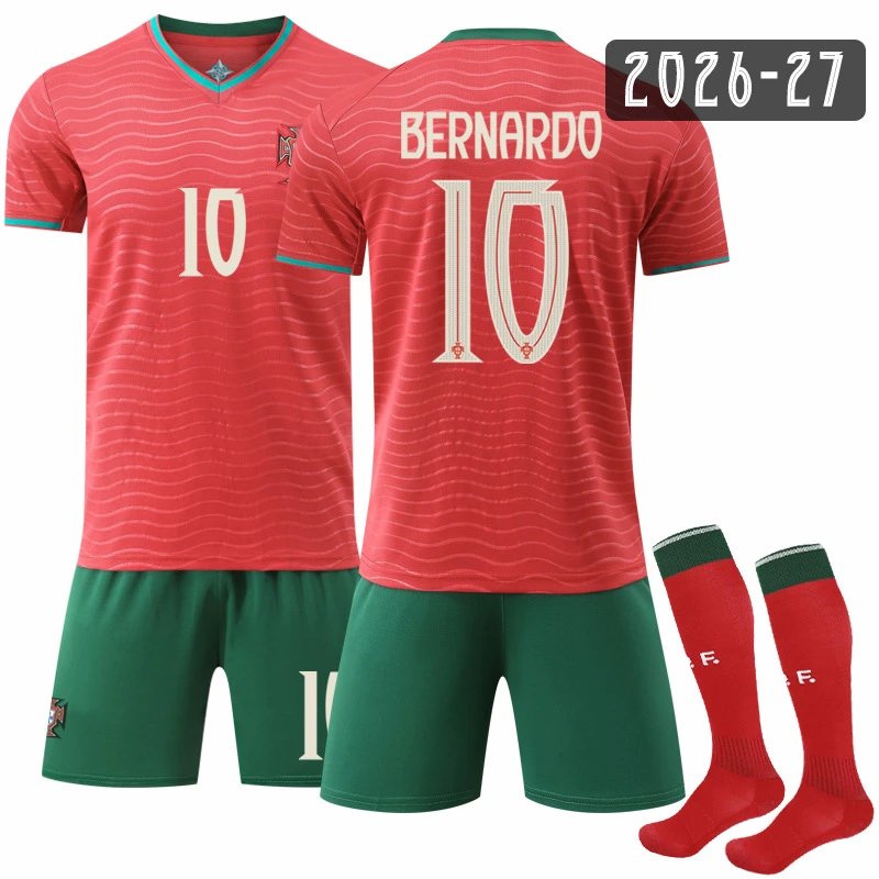 Portugal red football jersey in retro sports style - Image 4