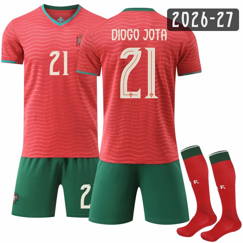 Portugal red football jersey in retro sports style - Image 6