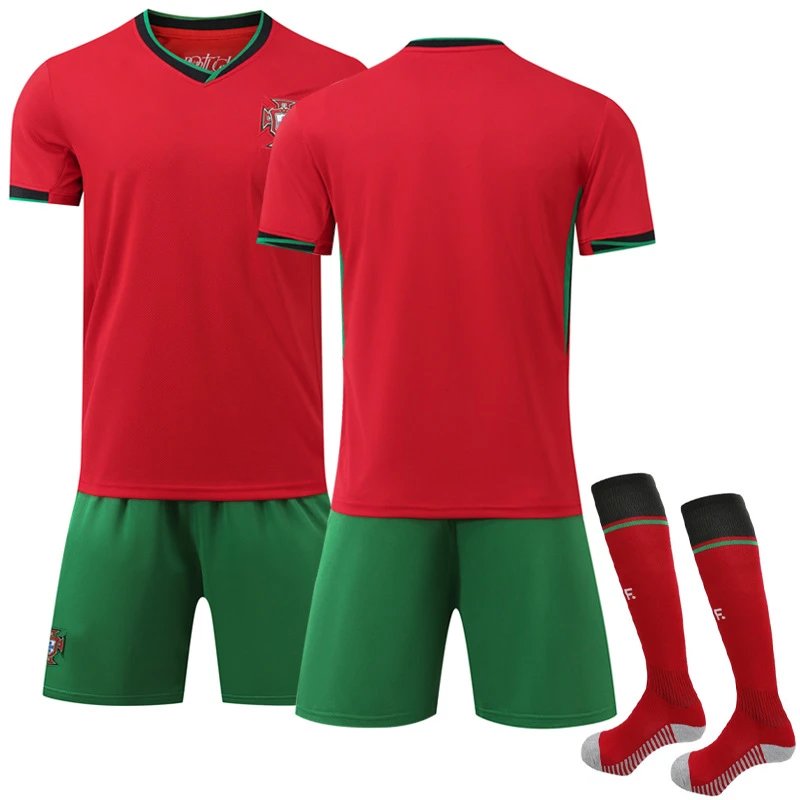 Portugal red football jersey in retro sports style - Image 7