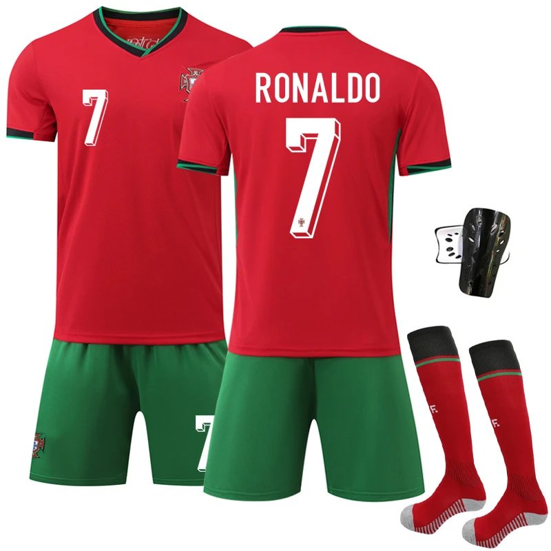 Portugal red football jersey in retro sports style - Image 9