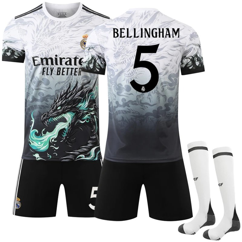 Real Madrid black football jersey in retro sports style - Image 2