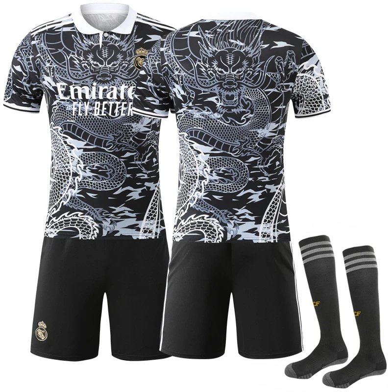 Real Madrid black football jersey in retro sports style - Image 11