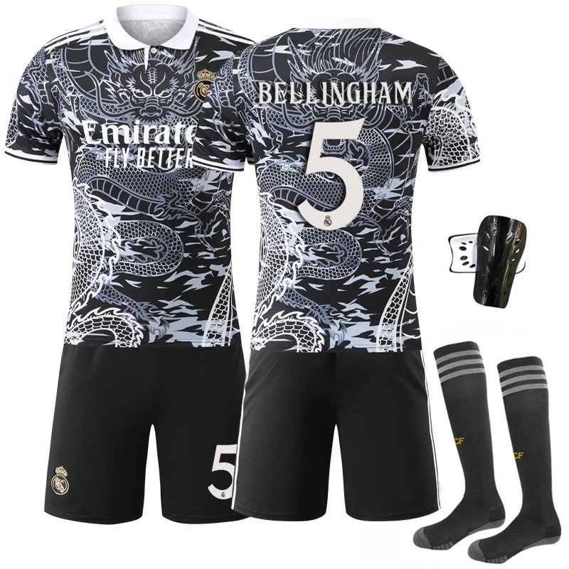 Real Madrid black football jersey in retro sports style - Image 12