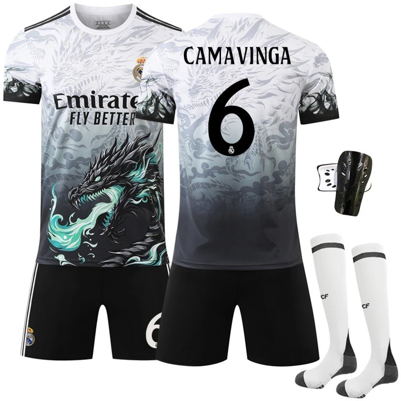 Real Madrid black football jersey in retro sports style - Image 12