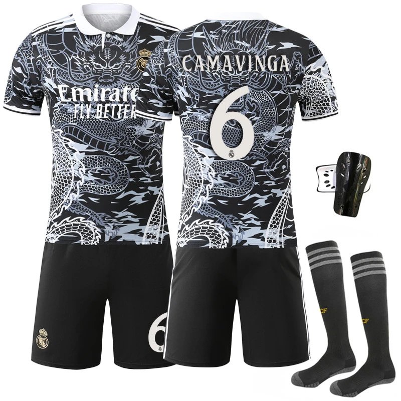 Real Madrid black football jersey in retro sports style - Image 13