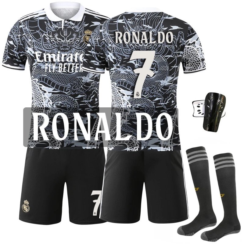 Real Madrid black football jersey in retro sports style - Image 15