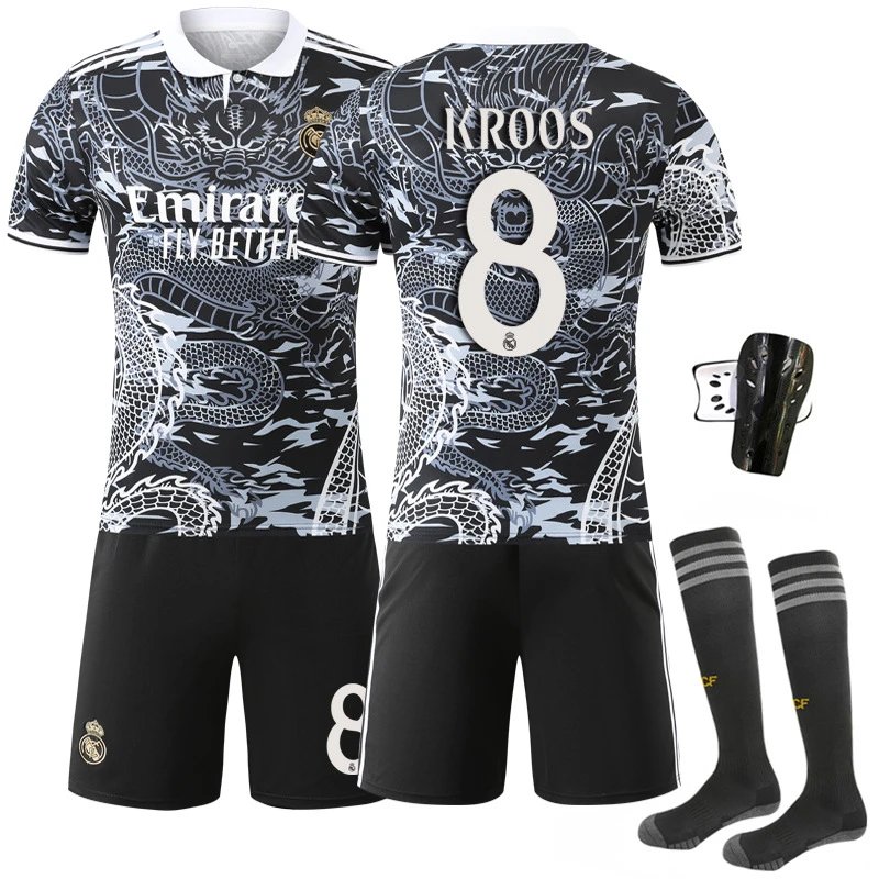 Real Madrid black football jersey in retro sports style - Image 16
