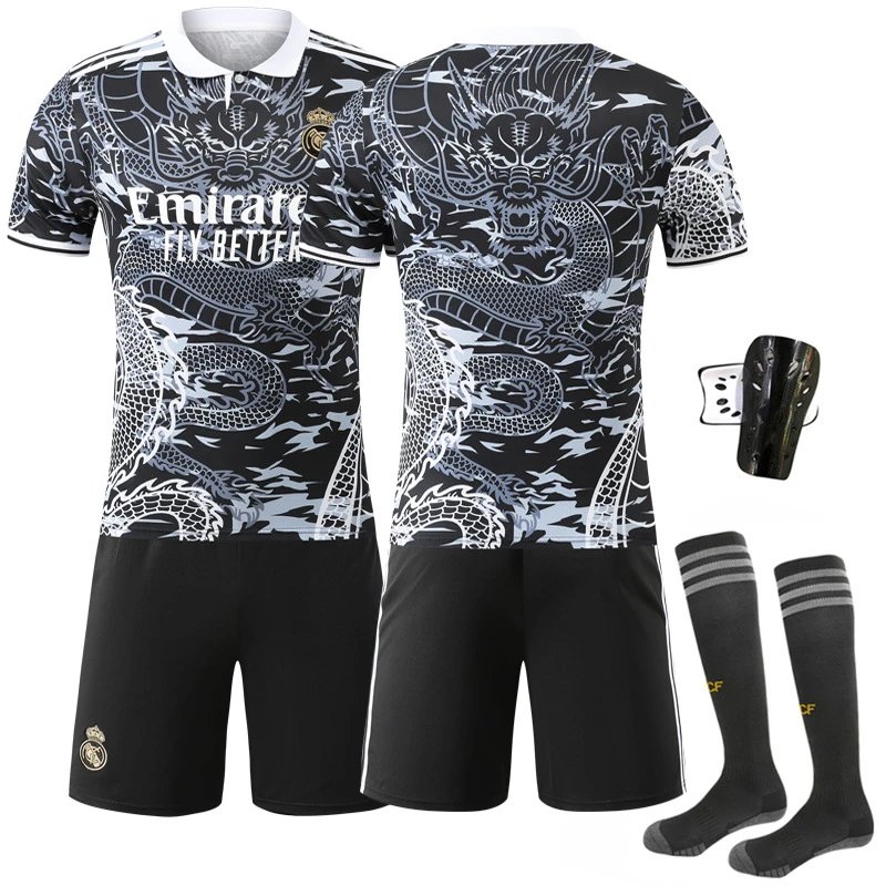 Real Madrid black football jersey in retro sports style - Image 20
