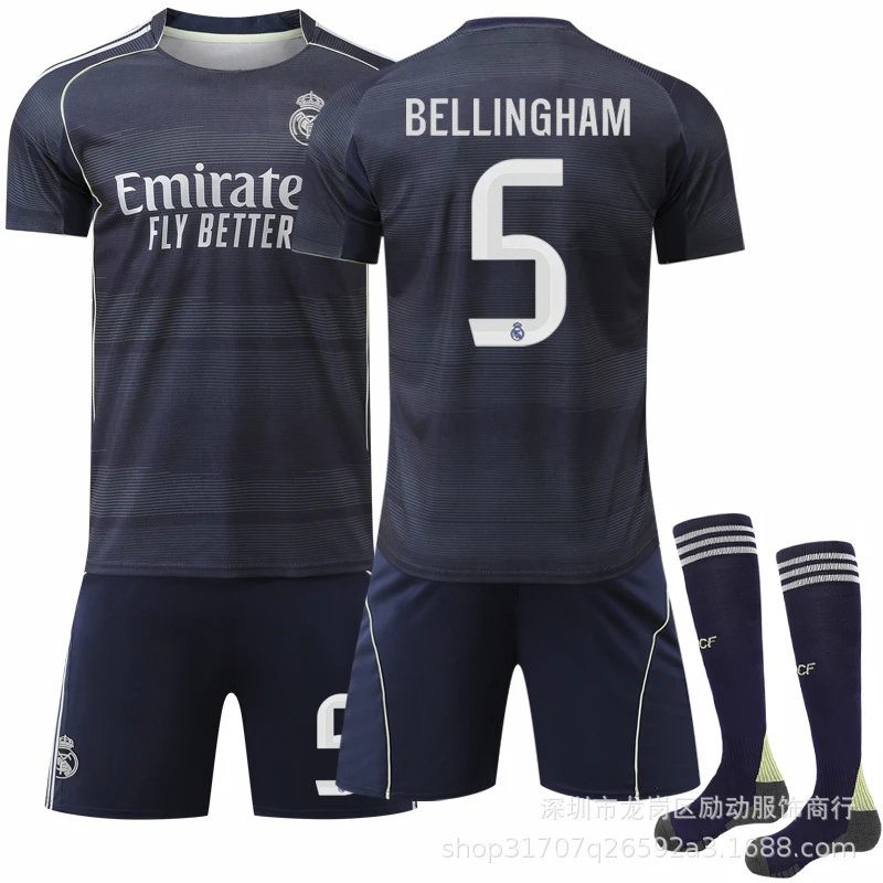 Real Madrid black football jersey in retro sports style - Image 3