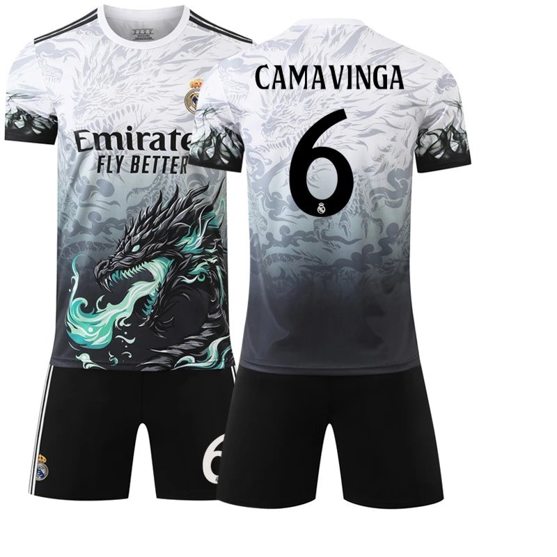 Real Madrid black football jersey in retro sports style - Image 21